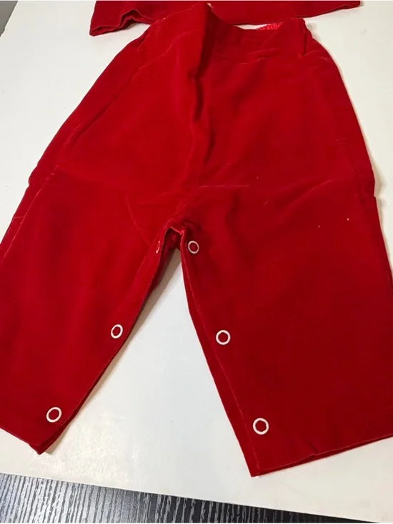 Vintage Baby Togs 2pc Red/White Cotton/Velvet button vest and pant set. 1960’s? - Picture 5 of 11